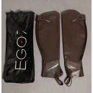 EGO7 LEATHER HALF CHAPS BROWN SIZE (  L++)  With Carry Bag Equestrian Italy NEW